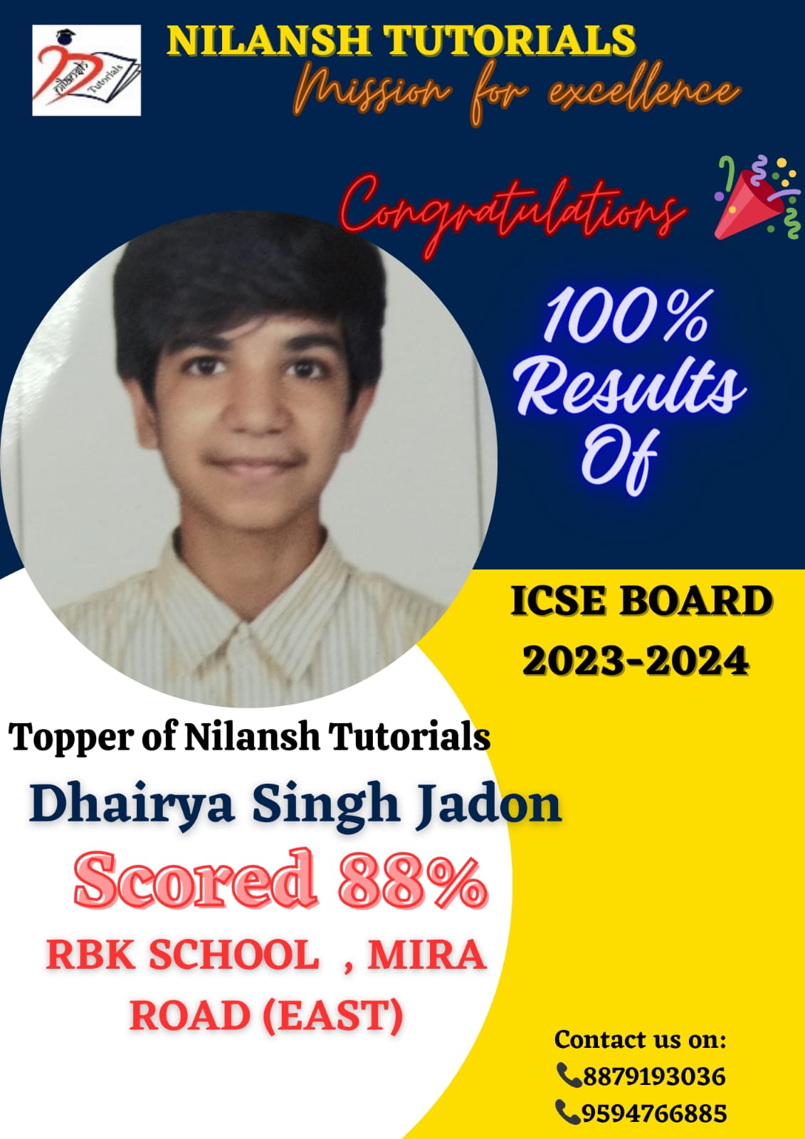 Dhairya Singh Jadon — 88% ICSE
