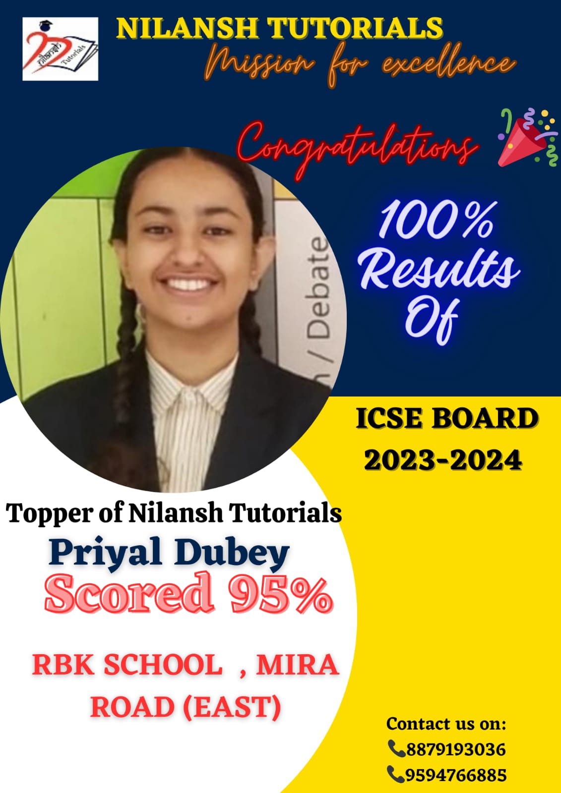 Priyal Dubey — 95% ICSE (RBK School)